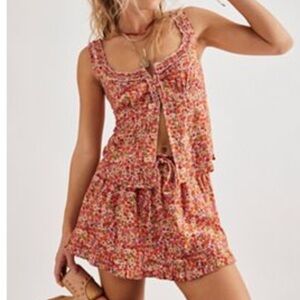 Free People Floral matching set- Pink and Green